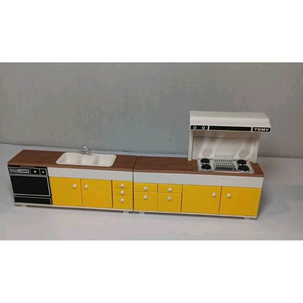 Vintage 70s Tomy Dollhouse Kitchen Sink Dishwasher Oven With Rack Japan Lot Of 2